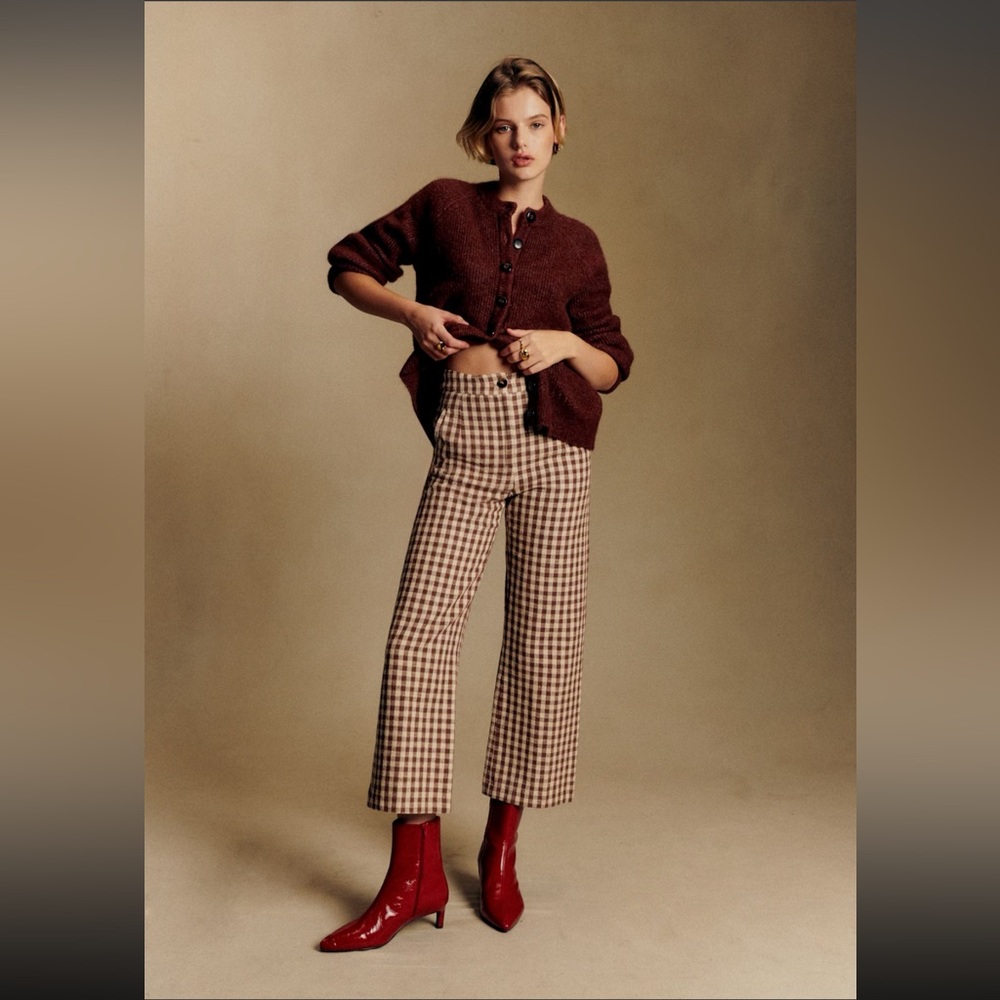 Sezane brown and ecru Martin crop, size 34 (2)